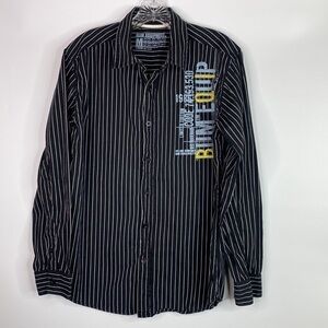 BUM Equipment Black Pinstriped Button Down Shirt Size Medium